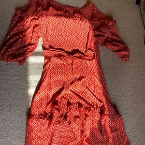 Red Printed Long Sleeve Dress